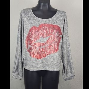 Caren Sport Grey Kiss Print Sweatshirt